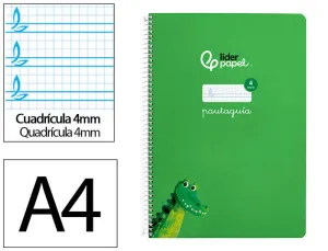 CUADERNO ESPIRAL LIDERPAPEL FOLIO PAUTAGUIA TAPA DURA 80H 90 GR CUADRO PAUTADO 4MM COLOR VERDE