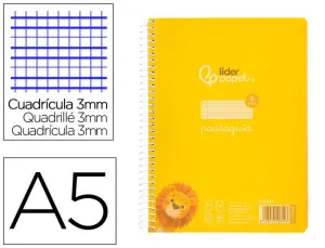 CUADERNO ESPIRAL LIDERPAPEL DIN A5 PAUTAGUIA TAPA PLASTICO 80H 90GR CUADRO PAUTADO 3 MM CON MARGEN COLOR AMARILLO