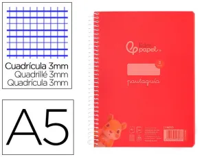 CUADERNO ESPIRAL LIDERPAPEL DIN A5 PAUTAGUIA TAPA PLASTICO 80H 90GR CUADRO PAUTADO 3 MM CON MARGEN COLOR ROJO