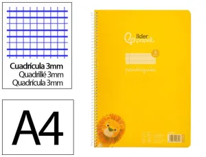 CUADERNO ESPIRAL LIDERPAPEL DIN A4 PAUTAGUIA TAPA PLASTICO80H 90GR CUADRO PAUTADO 3MM CON MARGEN COLOR AMARILLO