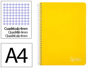 CUADERNO ESPIRAL LIDERPAPEL DIN A4 WITTY TAPA DURA 80H 90GR CUADRO 4MM CON MARGEN COLOR AMARILLO