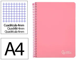 CUADERNO ESPIRAL LIDERPAPEL DIN A4 WITTY TAPA DURA 80H 90GR CUADRO 4MM CON MARGEN COLOR ROSA
