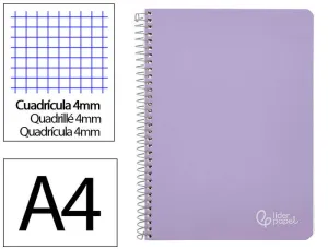 CUADERNO ESPIRAL LIDERPAPEL DIN A4 WITTY TAPA DURA 80H 90GR CUADRO 4MM CON MARGEN COLOR VIOLETA