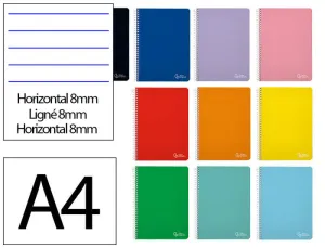 CUADERNO ESPIRAL LIDERPAPEL DIN A4 WITTY TAPA DURA 80H 90GR RAYADO HORIZONTAL 8MM CON MARGEN COLORES SURTIDOS