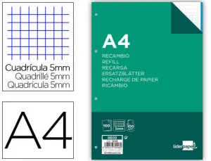 LIDERPAPEL RECAMBIO FOLIO 100H 4 TALADROS MULTICOLOR 100GR 5 COLORES 72246 RE05