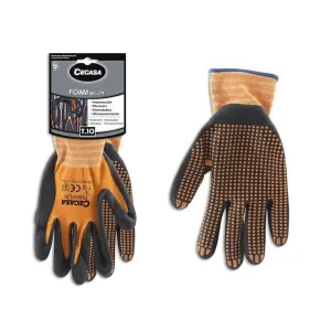CEGASA GUANTES DE TRABAJO TALLA 10 - FABRICADOS EN NYLON CON RECUBIMIENTO DE FOAM CON DOTS DE NITRILO EN PALMA - COLOR NEGRO/NARANJA
