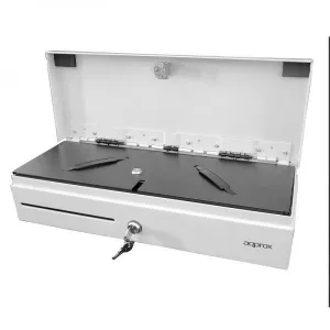 APPROX CAJON PORTAMONEDAS ELECTRICO COMPACTO - 14 COMPARTIMENTOS - APERTURA MANUAL Y AUTOMATICA - CONEXION RJ11 - COLOR BLANCO