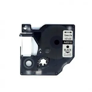 DYMO D1 45010 CINTA DE ETIQUETAS GENERICA PARA ROTULADORA - TEXTO NEGRO SOBRE FONDO TRANSPARENTE - ANCHO 12MM X 7 METROS - REEMPLAZA S0720500