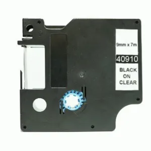 DYMO D1 40910 CINTA DE ETIQUETAS GENERICA PARA ROTULADORA - TEXTO NEGRO SOBRE FONDO TRANSPARENTE - ANCHO 9MM X 7 METROS - REEMPLAZA S0720670