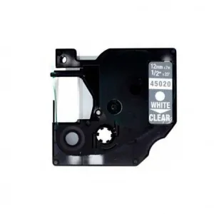 DYMO D1 45020 CINTA DE ETIQUETAS GENERICA PARA ROTULADORA - TEXTO BLANCO SOBRE FONDO TRANSPARENTE - ANCHO 12MM X 7 METROS - REEMPLAZA S0720600