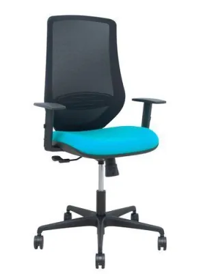 SILLA PIQUERAS Y CRESPO MARDOS BRAZOS REGULABLE ERGONOMICA MECANISMO BASCULANTE RESPALDO MALLA NEGRA ASIENTO TAPIZADO BALI TURQUESA