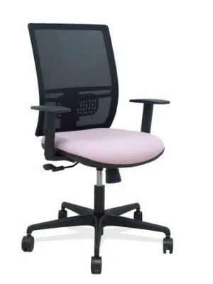 SILLA PIQUERAS Y CRESPO YUNQUERA BRAZOS REGULABLE ERGONOMICA MECANISMO SINCRO RESPALDO MALLA NEGRA ASIENTO TAPIZADO BALI ROSA