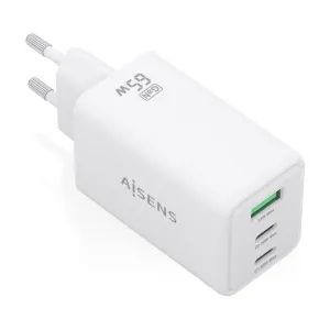 AISENS CARGADOR GAN 65W - 2XUSB-C PD3.0 QC4.0 Y 1XUSB-A QC3.0 - COLOR BLANCO