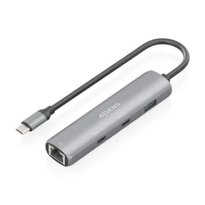 AISENS ASUC-4P040-GR ADAPTADOR DE RED USB-C A ETHERNET GIGABIT + HUB 2XUSB-C Y 1XUSB-A 3.0 - 15CM - COLOR GRIS