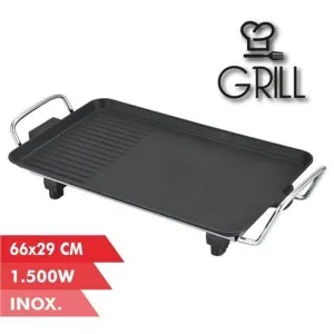 MUVIP PLANCHA DE ASAR ELECTRICA 1500W - 2 ZONAS LISA Y GRILL - PLACA ANTIADHERENTE - ASAS TACTO FRIO - TERMOSTATO EXTRAIBLE - SUPERFICIE 66X29CM