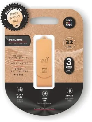 TECHONETECH ECOTECH MEMORIA USB 2.0 32GB (PENDRIVE) - FABRICADO CON PAJA DE TRIGO