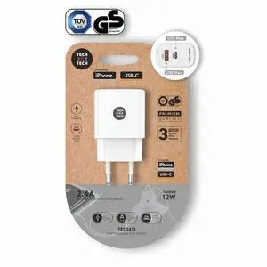 TECHONETECH CARGADOR DOBLE DE PARED USB-A A USB-C  12W BLANCO