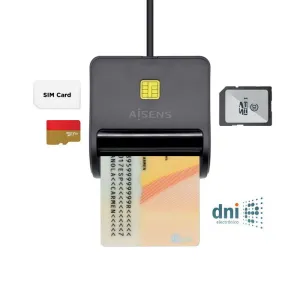 AISENS LECTOR DE TARJETA INTELIGENTE DNI CON LECTOR DE TARJETAS SIM - SD - MICRO SD - MMC - RS-MMC - MMC MICRO - COLOR NEGRO