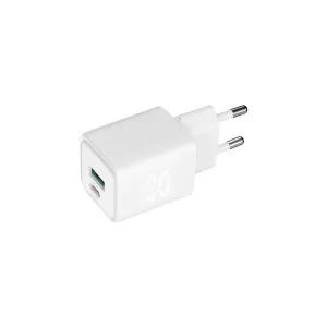 BLACKBYTE BY PEDRO BUERBAUM CARGADOR GAN DOBLE - 1XUSB-C PD 30W - 1XUSB-A 18W - CARGA RAPIDA PPS - COLOR BLANCO