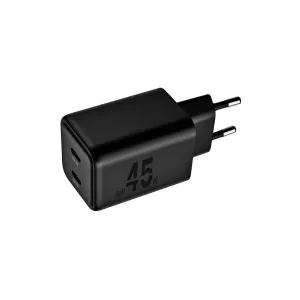 BLACKBYTE BY PEDRO BUERBAUM CARGADOR GAN DOBLE PD DE 45W - 2XUSB-C - CARGA RAPIDA PPS - COLOR NEGRO
