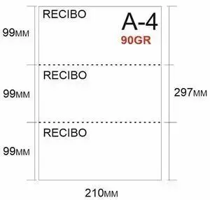 PAPEL 500H A-4 90GR PERFORADO EN 3 PARTES 99MMX210MM PARA RECIBOS BANCARIOS IMPRESORA LASER O INKJET