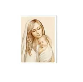 CUADRO EN MADERA VIRGEN CON EL NIÑO ACABADO EN BLANCO CON IMAGEN ACABADO BRILLO