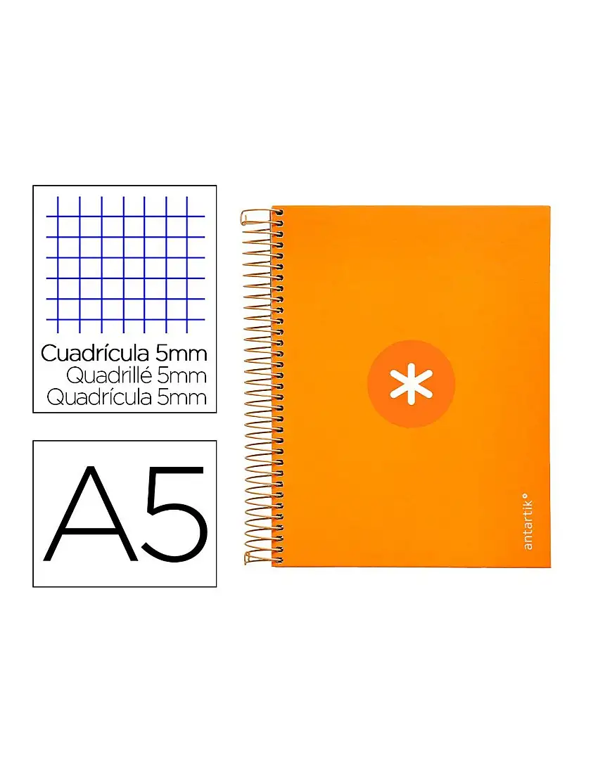 Cuaderno Espiral A5 Micro Antartik Tapa Forrada120H 90 Gr Cuadro 5Mm 5 Bandas6 Taladros Color Mostaza