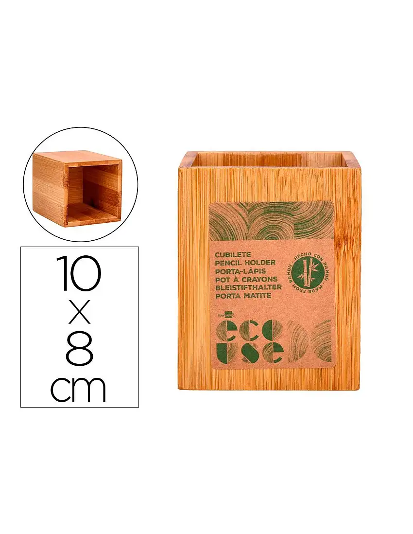 Cubilete Portalapices Liderpapel Bambu 100% Natural Ecouse Cuadrado 80X80X100 Mm