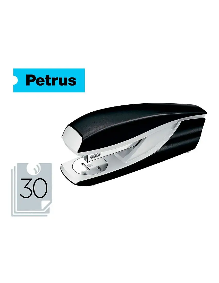 Grapadora Petrus 635 Wow Negra Metalizada Capacidad 30 Hojas