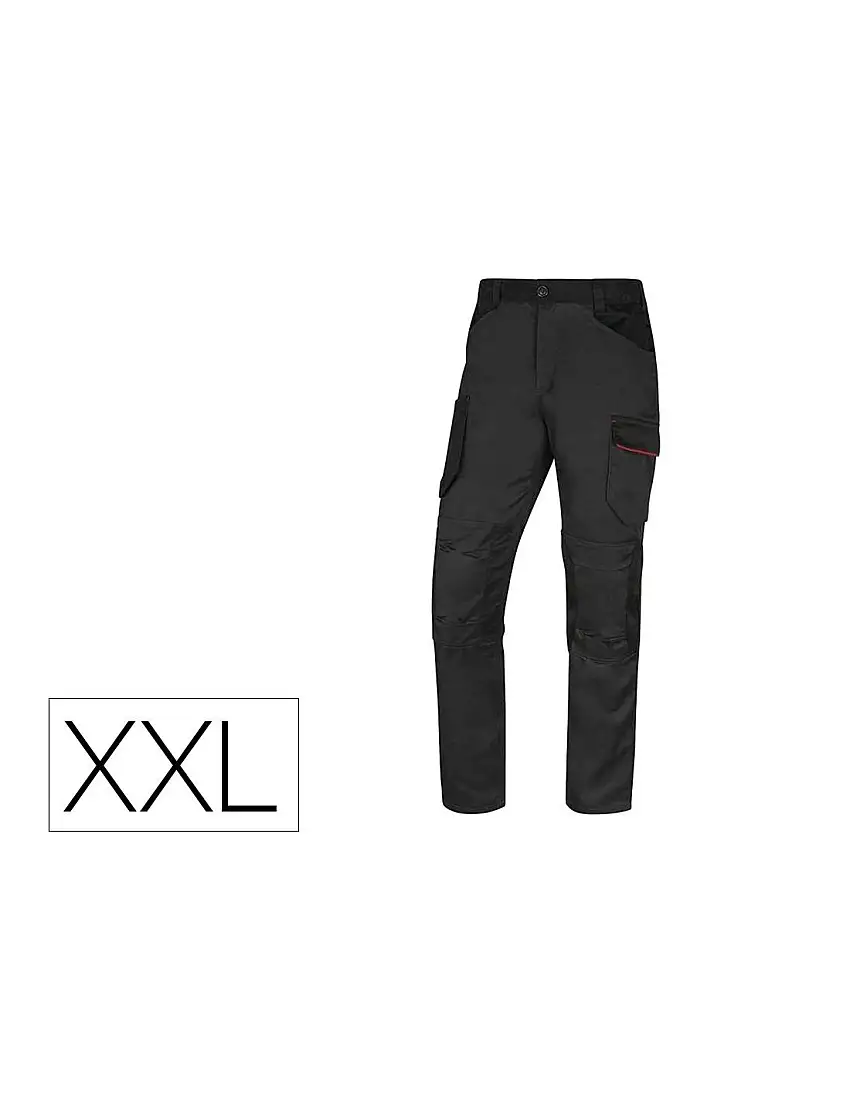 Pantalon De Trabajo Deltaplus Con Cintura Elastica 7 Bolsillos Color Gris-Rojo Talla Xxl