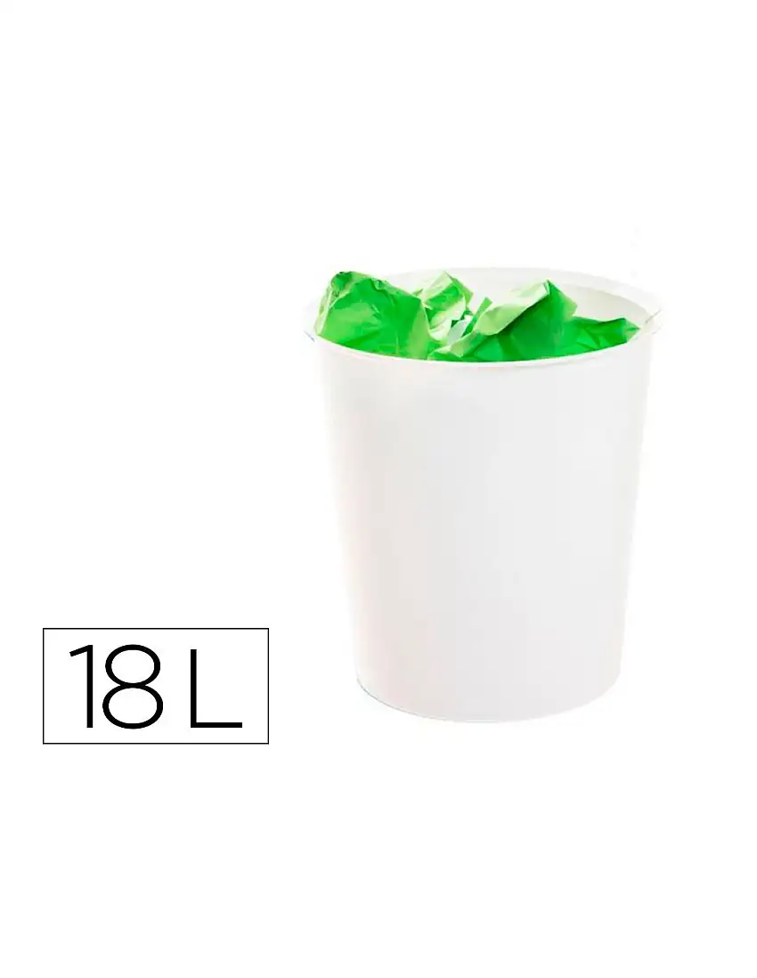 Papelera Plastico Archivo 2000 Ecogreen 100% Reciclada 18 Litros Color Blanco Pastel 290X310 Mm